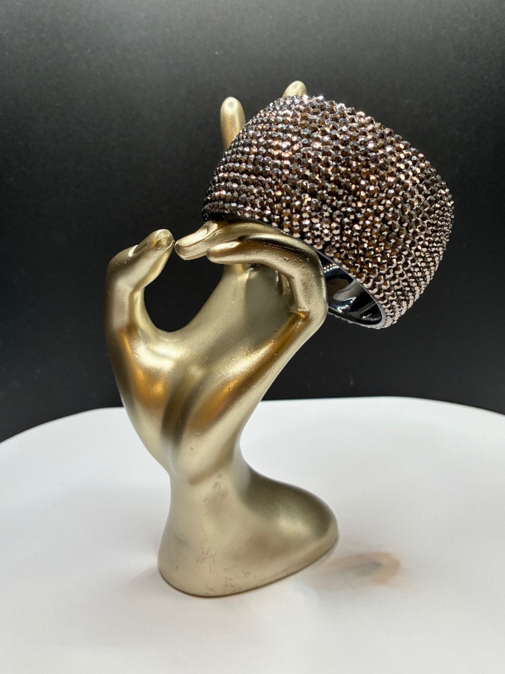 Vintage 80’s rhinestones silver on black cuff